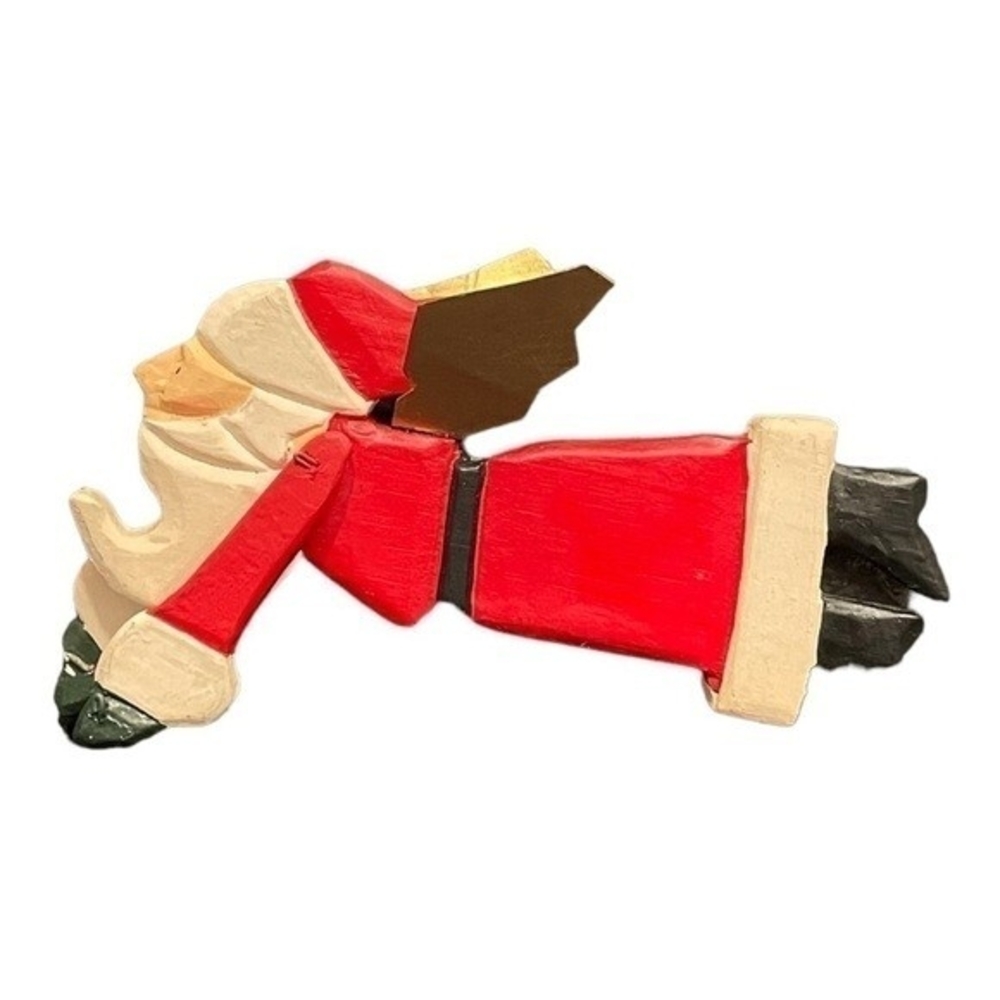 Vintage Wood Angel Santa Christmas Ornament 5.5" Tin Wings Movable Hands Rare VG - Picture 2 of 3